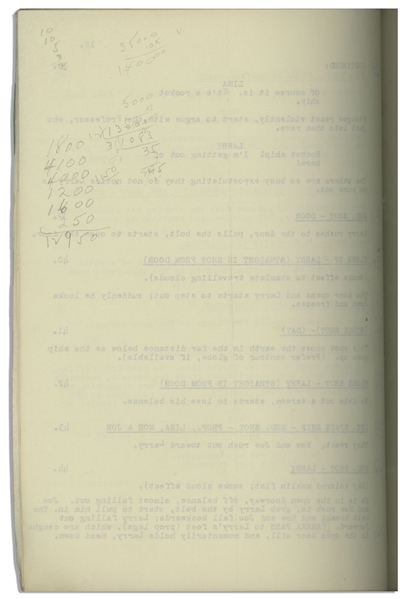 Moe Howard's 24pp. Script Dated August 1956 for The Three Stooges Film ''Space Ship Sappy'' -- With Moe's Annotations & Signatures & Additional 12pp. Script Changes, Shot List & Schedule -- Very Good